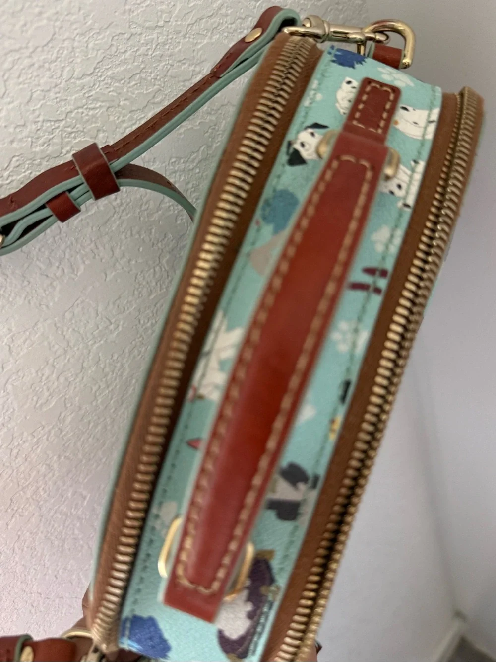 Dooney & Bourke Aqua Disney Dogs Crossbody with Brown Trim